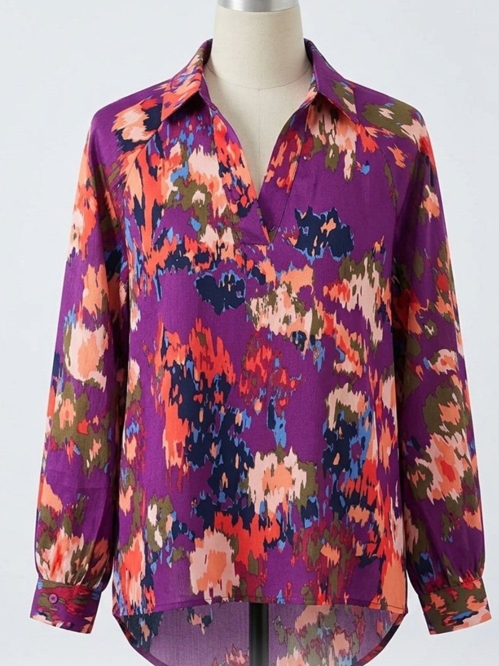 Purple Abstract Print Collared Button-Down Shirt